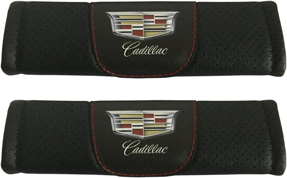 Jimat 2pcs Cadillac Logo Black Leather Car Seat Safety Belt Strap Covers Shoulder Pad Accessories Fit For Cadillac ATS CT5 CT6 CTS Escalade/Escalade ESV XT4 XT5 XTS