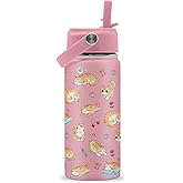 ROVOZAR Cat Water Bottle for Girls - 16oz Cat Stainless Steel Water Bottle with Straw - Cute Cats Insulated Cup - Pink Cats Kids Tumbler for School, Sports, Travel