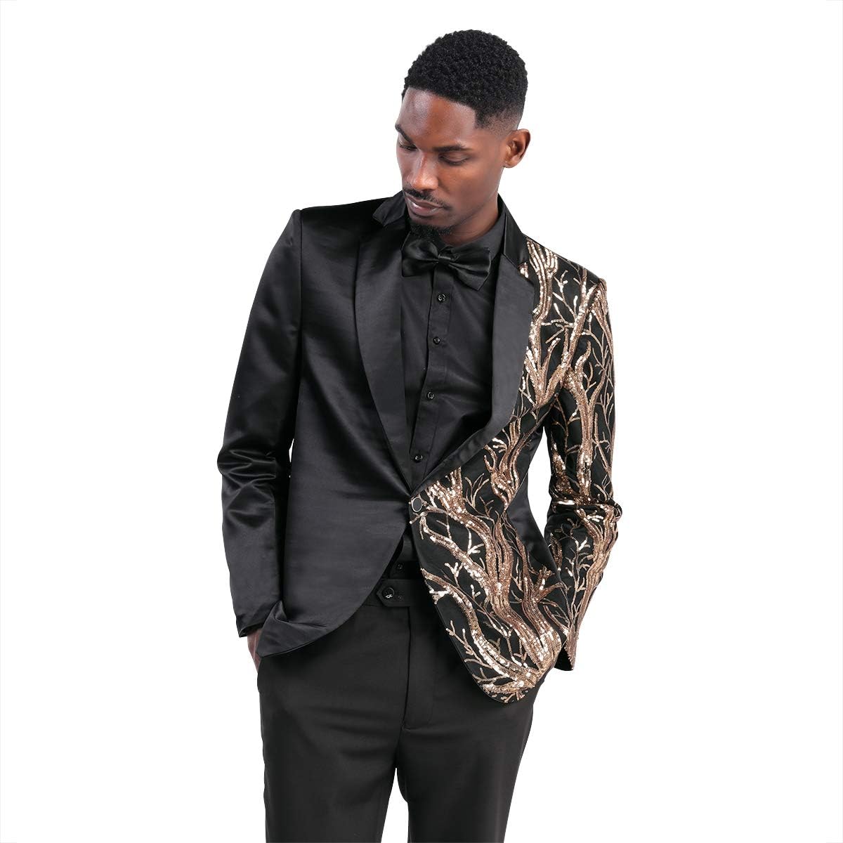 Mens Stylish Dinner Tux Dress Blazer Gold Sequin Slim Fit Suit Jacket Sport Coat at  Men’s Clothing store