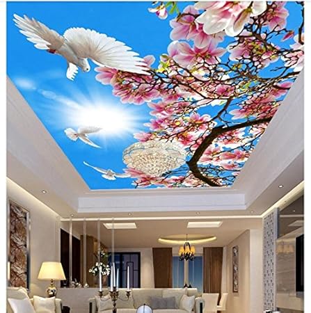 3d Wallpaper Mural Ceiling Silk Cloth Blue Sky Flower Branch White