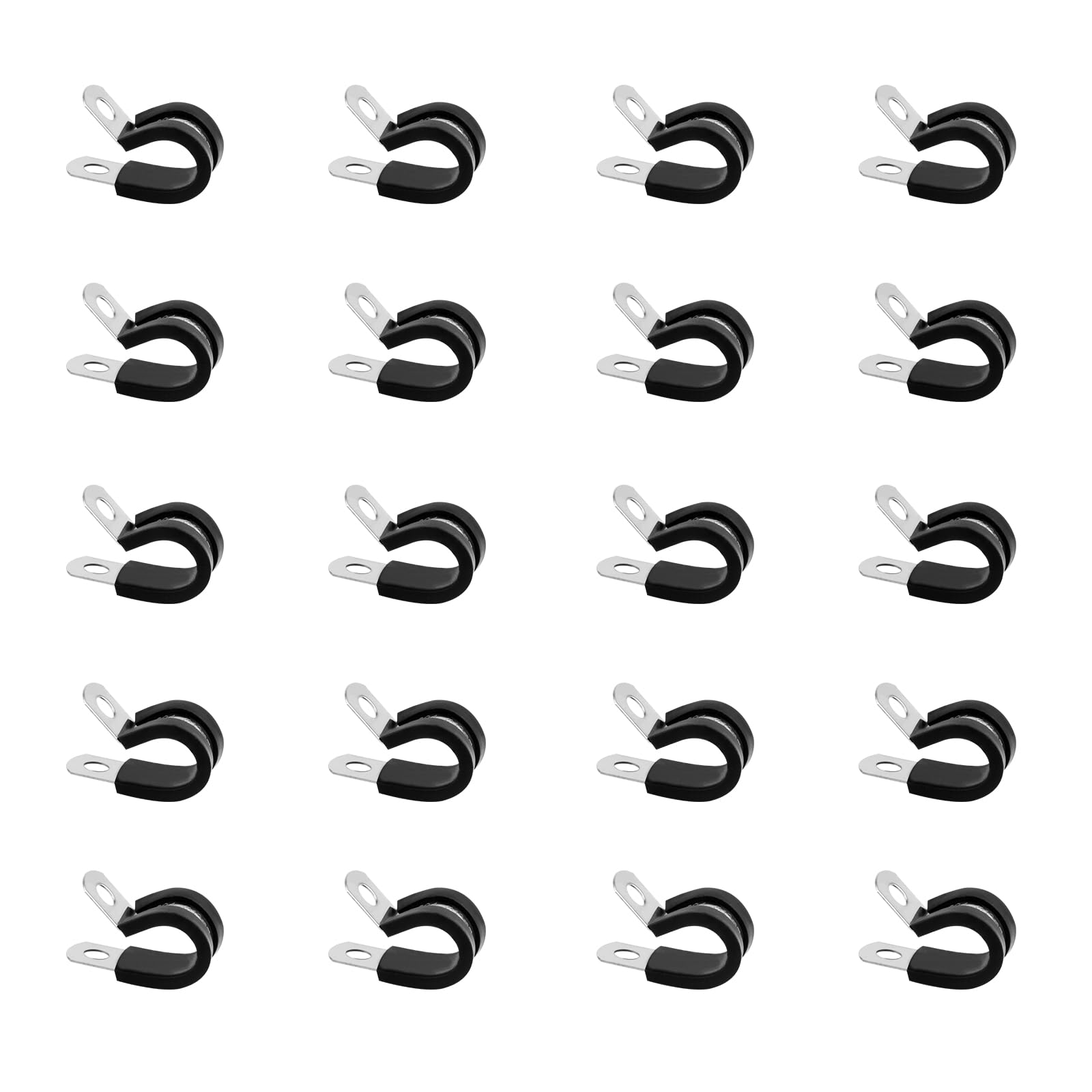 Stainless Steel Rubber-Lined P-Clips Assorted, 20 Pcs 6mm Hose Pipe Clamps, Conduit Clips, Metal Wire Cable Clamps for Cable, Cord, Wire, Hose, Tube — image 1