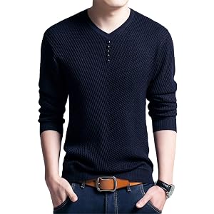 Meryueru メリュエル フェイクボタン Vネック カットソー シンプル デザイン 長袖 すっきり シルエット ゴルフ用 お洒落 オシャレ カッコイイ かっこいい おしゃれ カジュアル ベーシック トップス インナー 男子 着回し ヘビロテ オシャレセーター きれいめ 綺麗目