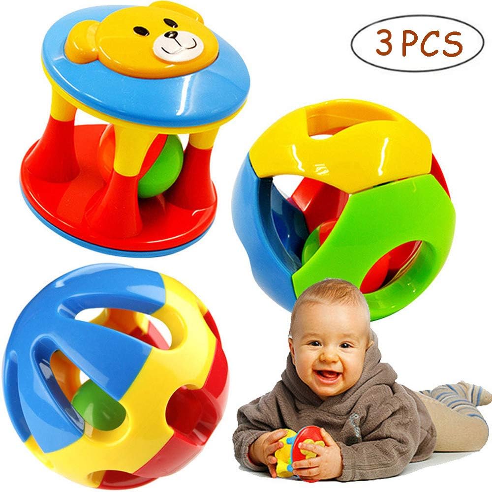 FOREAST 3 Pcs Baby Rattle Ball Toys Colourful Shaking Bell Developmental Rolling Balls Newborn Handbells Infant Gift