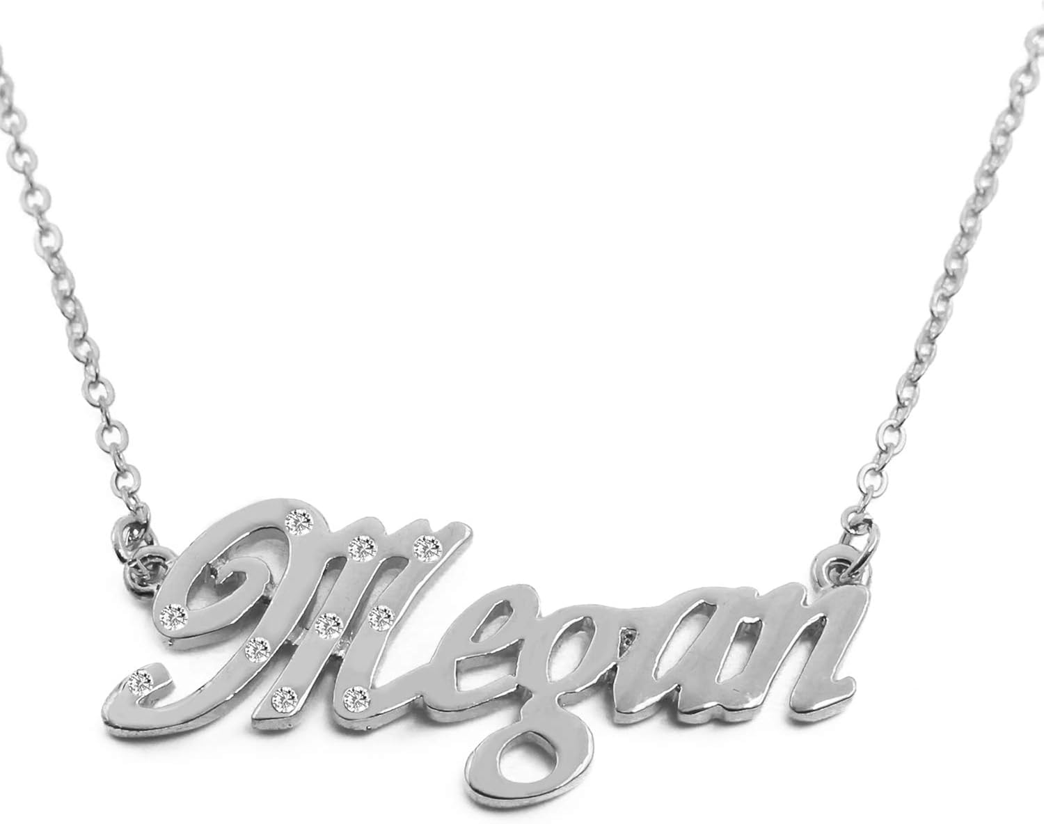 Megan Name Necklace 18K White Gold Plated Personalized