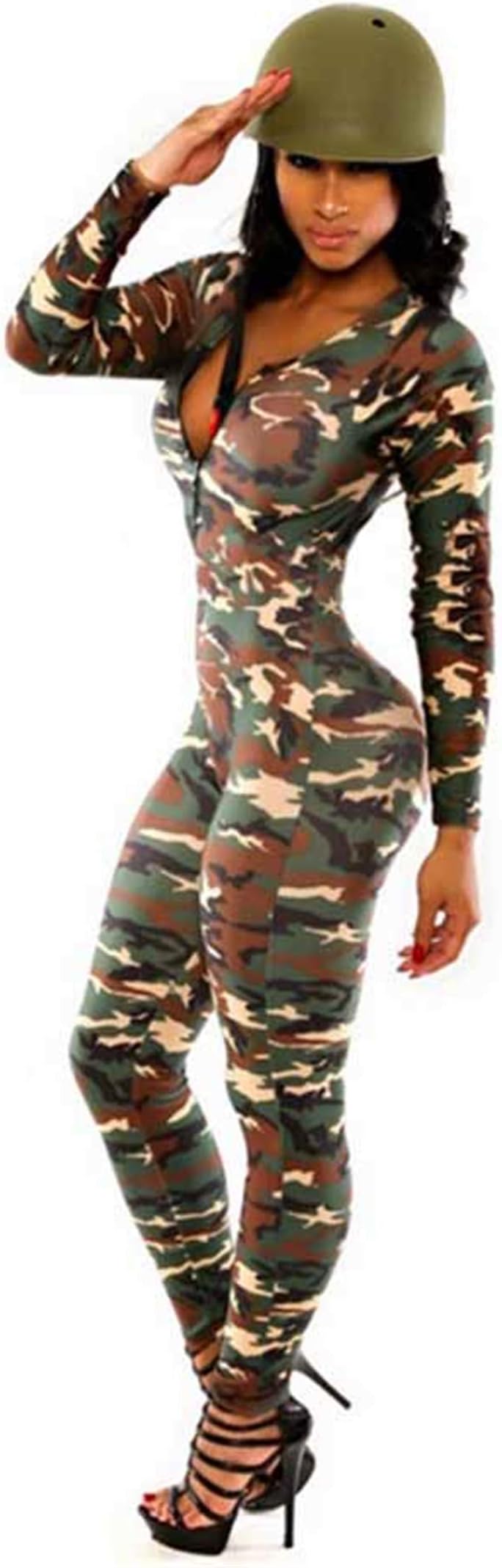 Didala Womens Sexy V-Neck Long Sleeve Camouflage Slim Nightclub Bodycon Jumpsuit Rompers