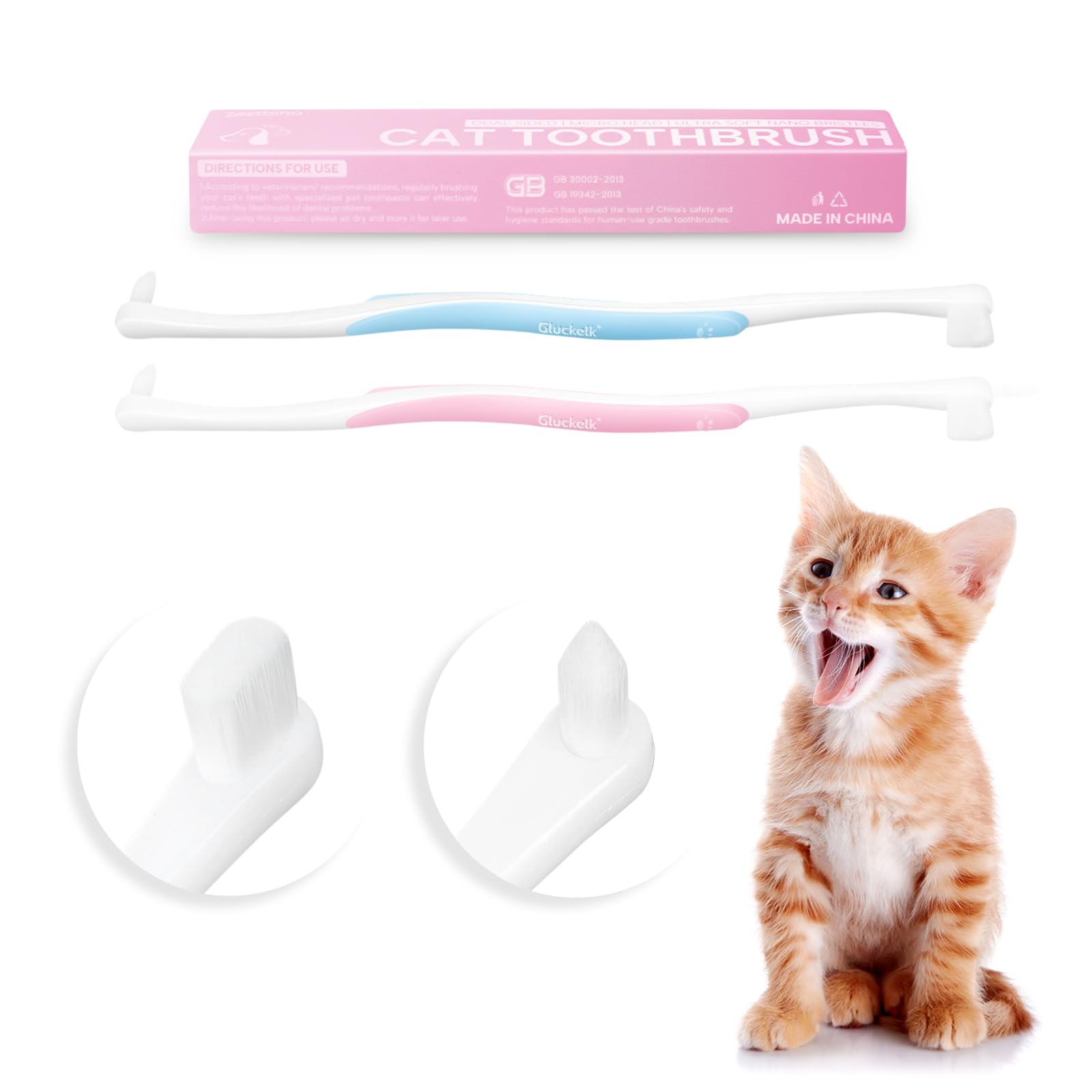 Photo 1 of Gluckelk 2 Pcs Dual-Sided Cat Toothbrush with Micro Brush Head, Ultra Soft Nano Bristles Pet Toothbrush Kit, Kitten/Puppy Toothbrushes, Fit into Cats/Small Dogs Mouth