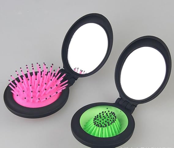 Amazon Hj くし 折りたたみ 可愛い 携帯 おしゃれ コーム 静電防止 マッサージ櫛 ヘアケア ブラシ 鏡つき お出かけ 通勤 通学 旅行 櫛 ヘアブラシ ピンク 筆 ブラシ 通販