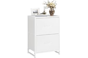 Nicehill White Nightstand with Drawer for Bedroom, Small Dresser Bedside Table for Kids' Room, End Table with Wooden Top, Steel Frame, Modern, White
