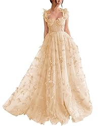 YUAOHUANG Champagne Lace Embroidered Applique Prom