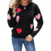 Women Cute Valentine Heart Graphic Jumper V-Neck Embroidery Knitted Loose Pullover Sweater Tops