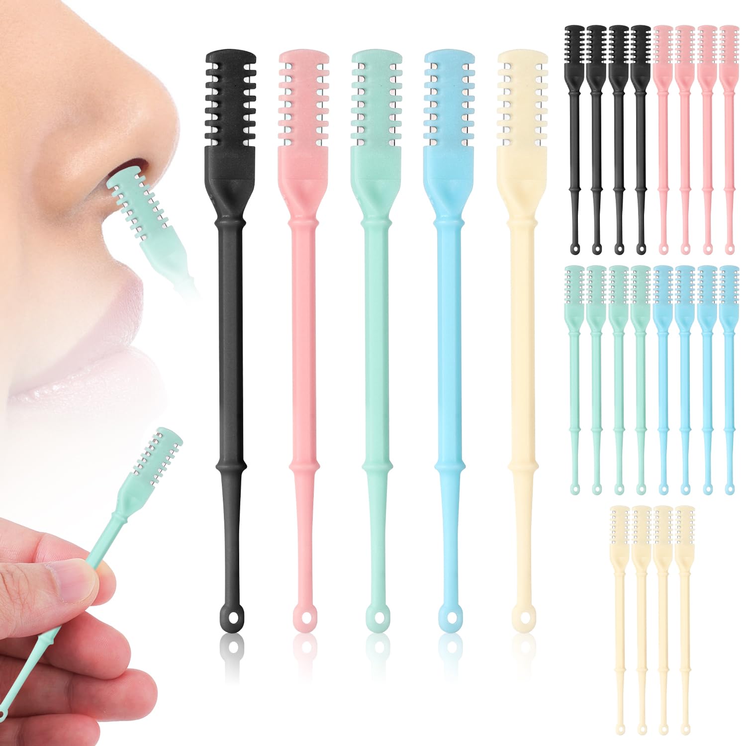 Photo 1 of 12pcs Nose Hair Trimmer, 2-in-1 Nasal Hair Cutter Manual Nose Hair Trimmer Nose Hair Plucker Manual Nose Hair Clippers Rotary Nose Hair Trimmer for Men Women(Black Blue Pink Green)