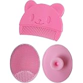 Baby Bath Brush, Baby Cradle Cap Brush, Silicone Massage Brush, Baby Comb, Children's Comb（3pcs） (Pink)