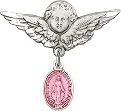 Sterling Silver Baby Badge Guardian Angel Pin with