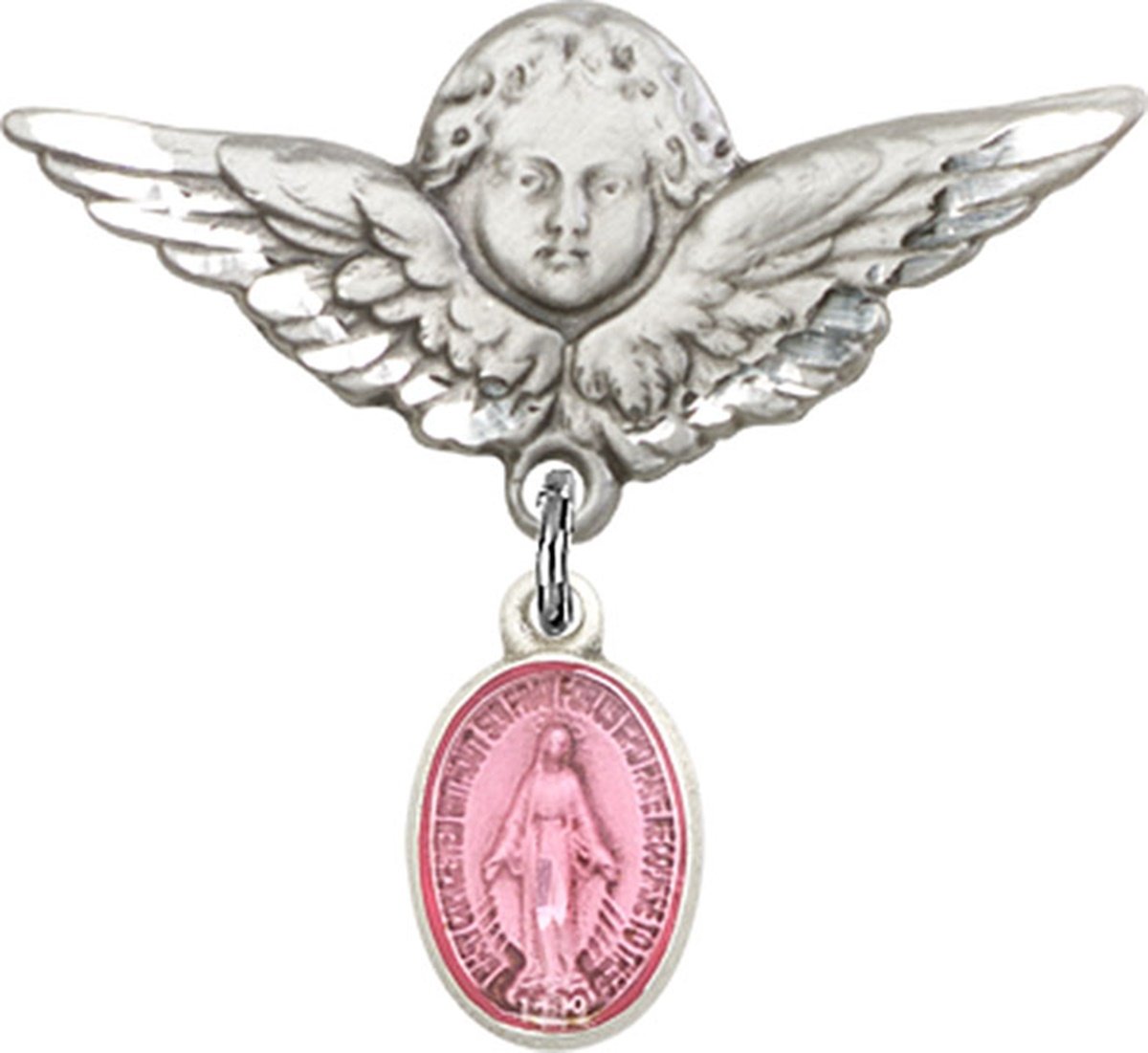 Sterling Silver Baby Badge Guardian Angel Pin with