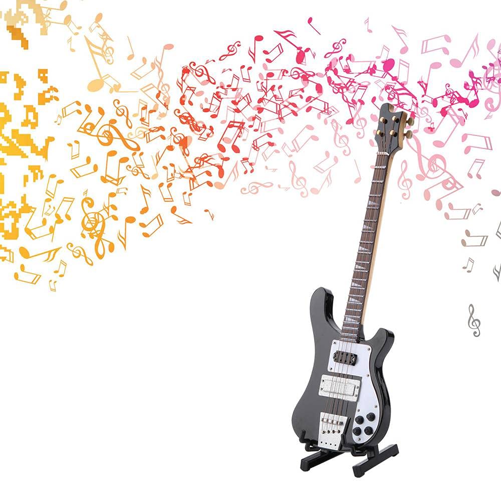 Hztyyier Miniature Guitar Replica, 20 cm Mini Bass Model with Stand and Case for Decorative Gift on Mother’s Day