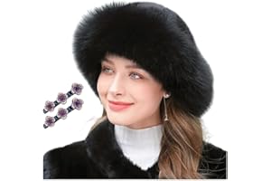Ujicde Women's Faux Fur Fashion Hat for Winter, Russian Style Warm Cap Hat Faux Fur Headband (Color : Black#1, Size : One Siz