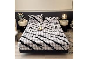 Milk Velvet Fitted Sheet, Faux Rabbit Fur Mattress Cover, Winter Warmth Velvet Double Bed Sheet Luxury Soft Full-Coverage Mat