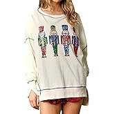 ABYOVRT Christmas Sweatshirt for Women Funny Sequin Sweater Nutcracker Santa Xmas Graphic Oversized Pullover Tops