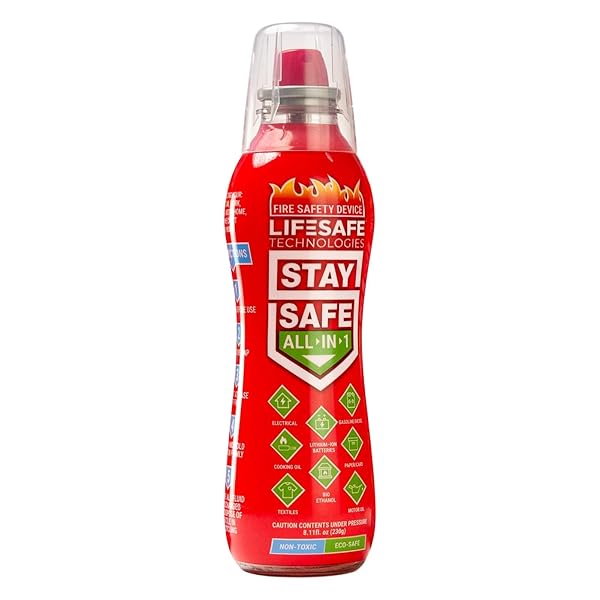 LIFESAFE TECHNOLOGIES STAYSAFE ALL-IN-1 PORTABLE FIRE EXTINGUISHER, COMPACT...