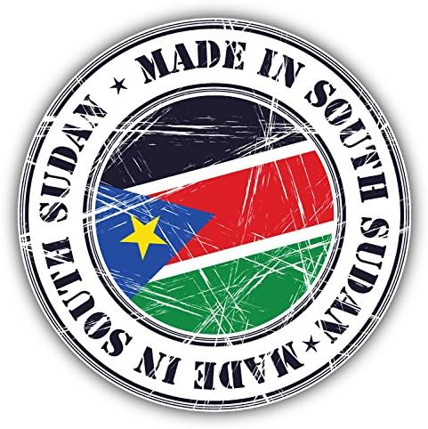 Made In South Sudan Grunge Flag Stamp Art Decor Bumper Sticker 5'' x 5''