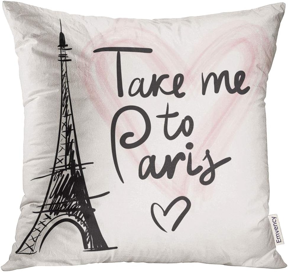 VANMI Throw Pillow Cover Drawing Hand Drawn with Eiffel Tower Paris Take Me to Vintage Tour Decorative Pillow Case Home Decor Square 20x20 Inches Pillowcase