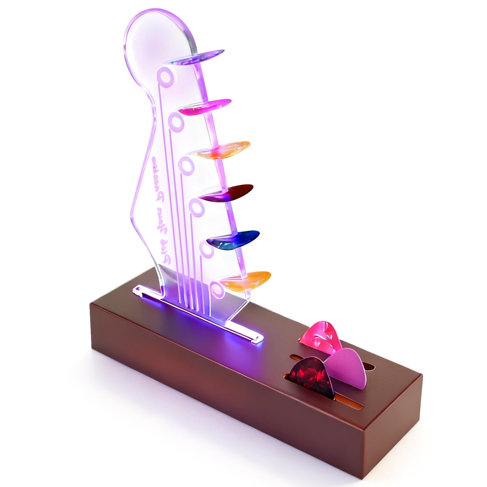 Photo 1 of ***DAMAGED - SEE NOTES/PICTURES*** Maymalze Light Up Guitar Pick Holder,With 7-Color LED Light USB Powered Acrylic Guitar Pick Display,Guitar Accessories,Gift for Men/Musicians Guitar Lover Player(Without a Guitar Pick)