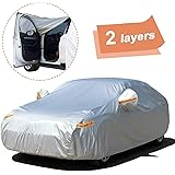 SEAZEN 2 Layers Car Cover Waterproof All Weather, Outdoor Car Covers for Automobiles with Zipper Door, Hail UV Snow Wind Prot