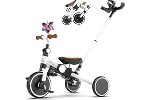 Ridego Toddler Tricycle with Push Handle for 3-5 Years Old Boys and Girls,5 in 1 Foldable Toddler Bike with Adjustable Seat, Kids Tricycle Ride-on Toys for Kids Birthday Gifts