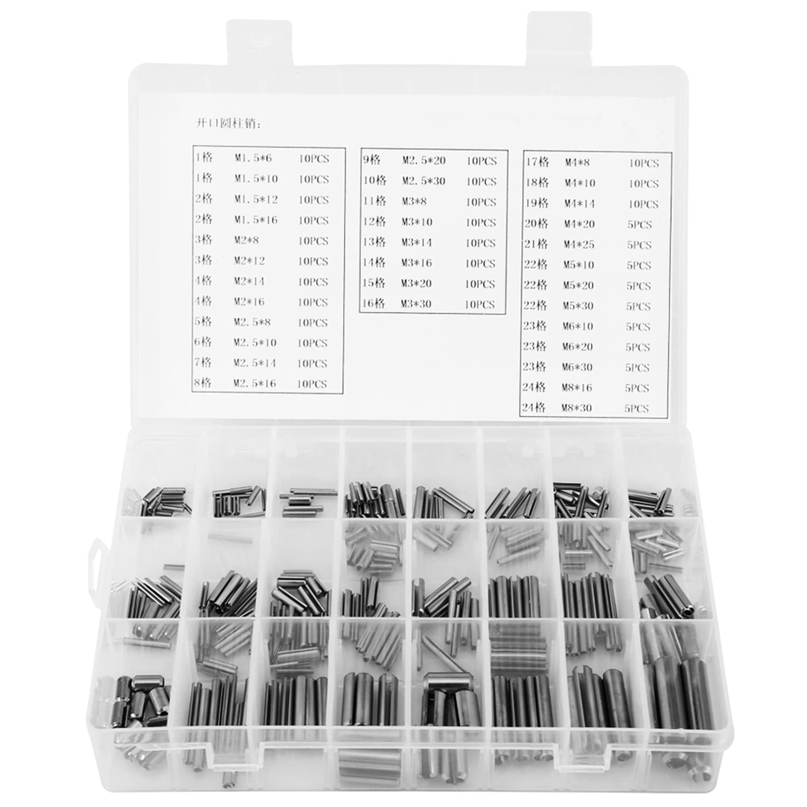 Artillery Spring Pins 280 pcs Roller Pin Assembly Stainless Steel Spring Tension Roller Pin Set M1.5 M2 M2.5 M3 M4 M5 M6 M8 Slotted Spring Pins with Box Assortment Kit