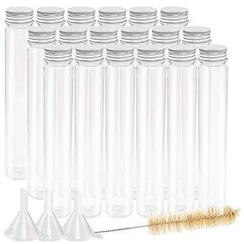 Depepe 18pcs 115ml Clear Flat Plastic Test Tubes With Screw Caps 30 X 180mm With 3 Funnels 1 Brush Large Test Tubes For Halloween Science Party Christmas Candy Bath Salt Storage Containers