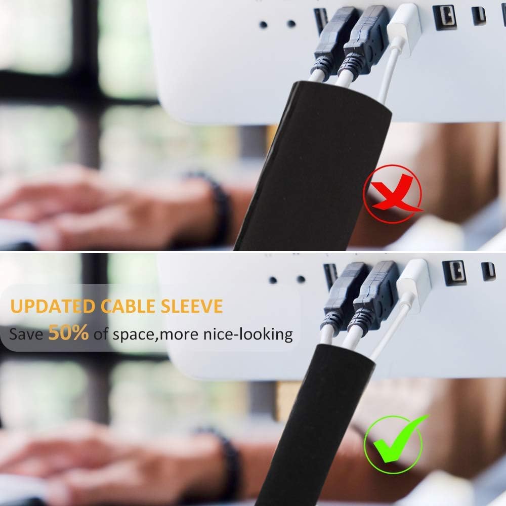 98" Cable Sleeves Adjustable Cable Wraps,Hommie Reusable Cord Management System DIY Cuttable Cable Tidy Strong Fixation Wire Hider Sleeve for Office Desk TV PC Home Theater Entertainment Center Black: Home Improvement