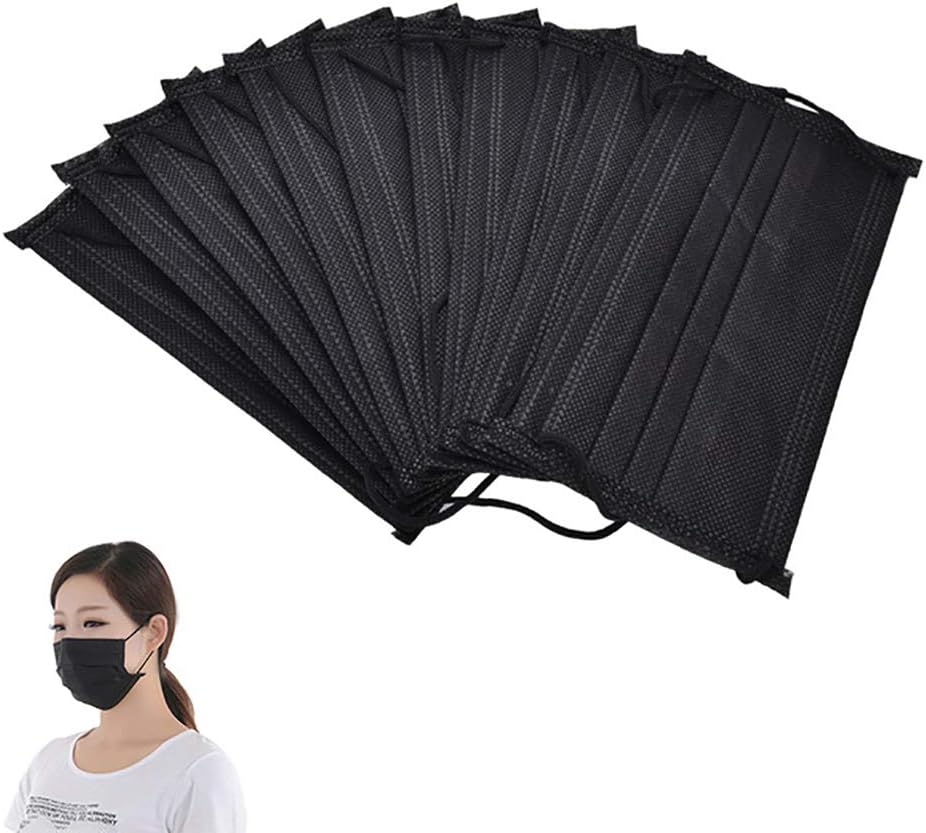 Owhelmlqff-10Pcs Non Woven Disposable Face Mouth Maassks Anti-Dust Earloops - Black