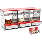 Chicken Nesting Boxes 3 Hole, Large Metal Hen Laying Box with Swing Perch | Roll Away Egg Collection, Wall Mountable with Vented Holds for Chickens Ducks Birds