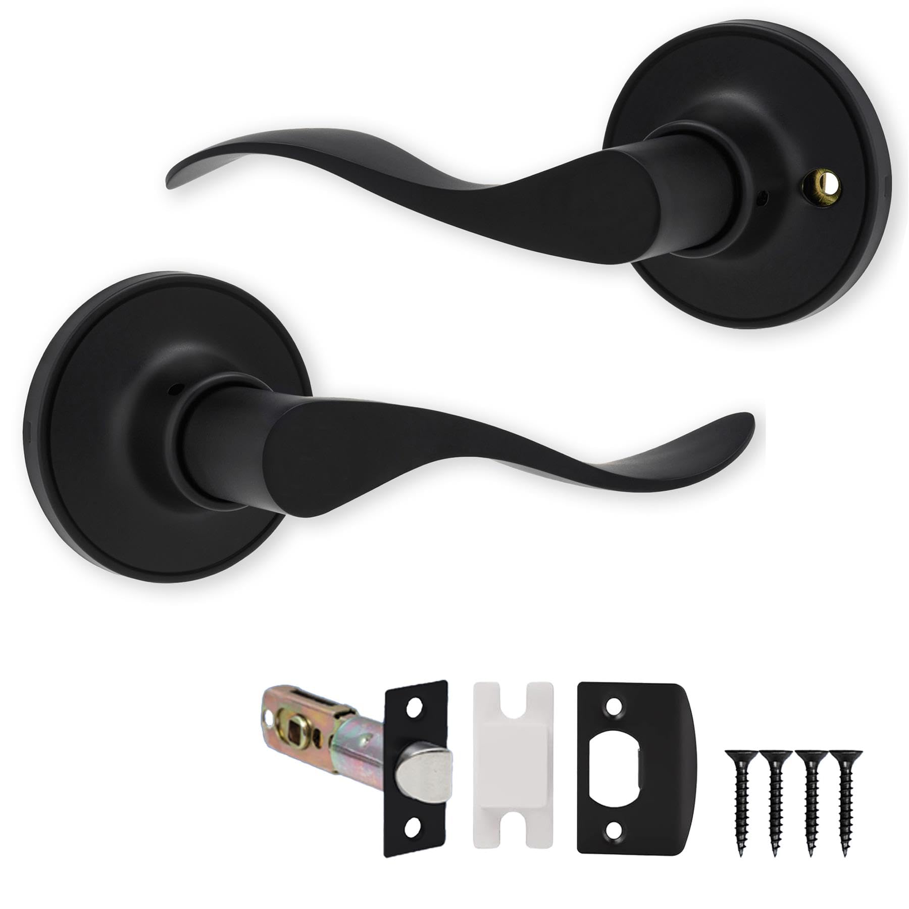 XFORT Cabriole Passage Knob Set Matt Black, Door Knob for Internal Wooden Doors, Complete Set with Tubular Latch