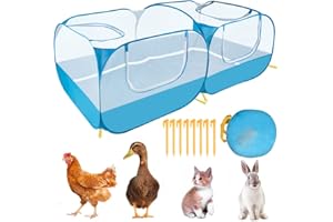 Lukovee Small Animals Playpen, Chicken Pen with Escape-Proof Detachable Bottom & 4 Zipper Doors, Breathable Foldable Portable Large Chicken Run Coop for Puppy Duck Kitten Rabbits Outdoor Yard (Blue)
