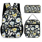CaomeiWu Daisy Backpack with Lunch Box & Pencil Case for Kids Girls Boys School, 16 Inch Cute daisies Bookbag, School Backpack for Students Children, Lightweight, Large Capacity