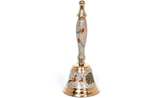 Hashcart® Brass Hand Bell Call Bell | Puja Bell for Mandir | Indian Pooja Ghanti for Temples Diwali Decorations | Christmas Bells Colorful Jingle Bel | 7inch | White