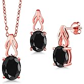 Gem Stone King Gemstone Birthstone Pendant Earrings Jewelry Set for Women | 18K Rose Gold Plated Silver | Oval 9X7MM | 18 Inch Chain | Fine Jewelry Gifts