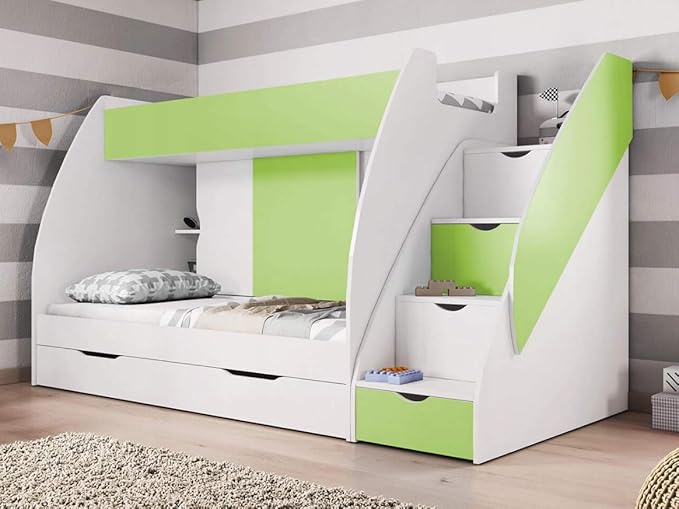 BUNK BEDS, WITH DRAWERS AND STORAGE IN GREEN Amazon.co.uk Kitchen & Home
