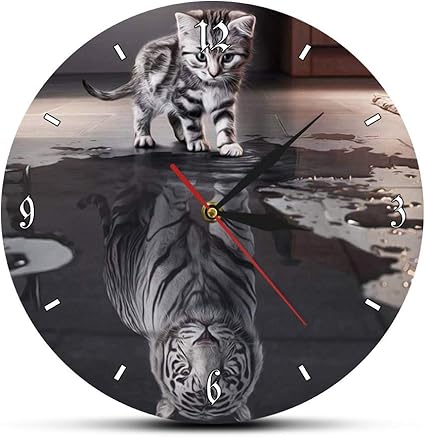3d Anime Animal Acrylique Horloge Murale Tabby Chat Reflet Blanc Tigre Maison Gateau Illustration De Decoration D Art 12 Pouces Amazon Fr Cuisine Maison