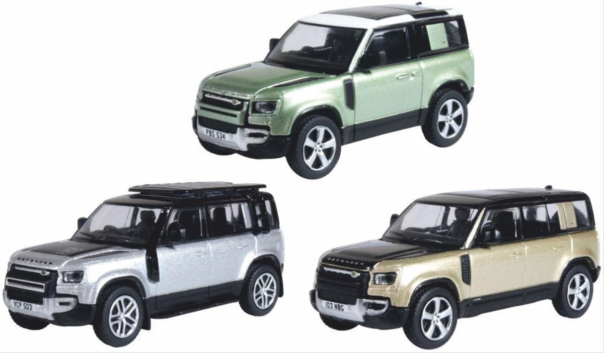 Oxford Diecast 3 Piece New Defender Gift Set - B Scale Model Set - Manual, Small, Unisex - Pangea Green, Indus Silver, Godwana Stone
