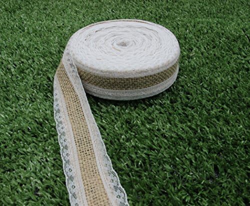 Junxia 10 Yards Natural Burlap with Plum Blossom Bilateral Lace Ribbon for wedding Party Decoration