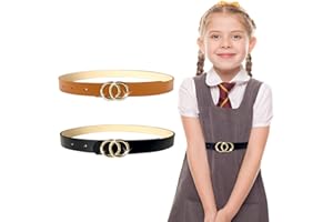 ULENDIS Kids Leather Skinny Belts for Girls, Adjustable Girls Belts with Double O-Ring Buckle