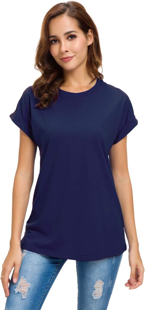 MSHING Women's Crew Neck Loose T-Shirt with Sequin Inserts Summer Casual Tops