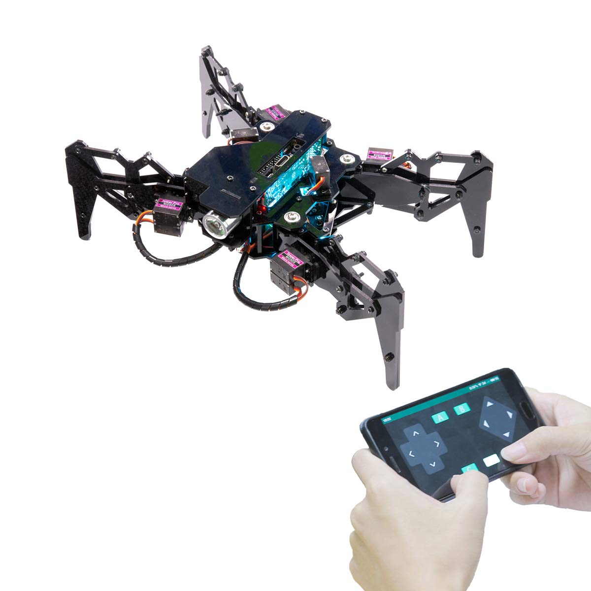 Adeept Quadruped Spider Robot Toy Kit for Raspberry Pi 4 3 Model B+ B STEM Crawling Robot OpenCV Tracking Self-stabilizing based on MPU6050 Gyro Sensor DarkPaw Bionic with PDF Tutorial