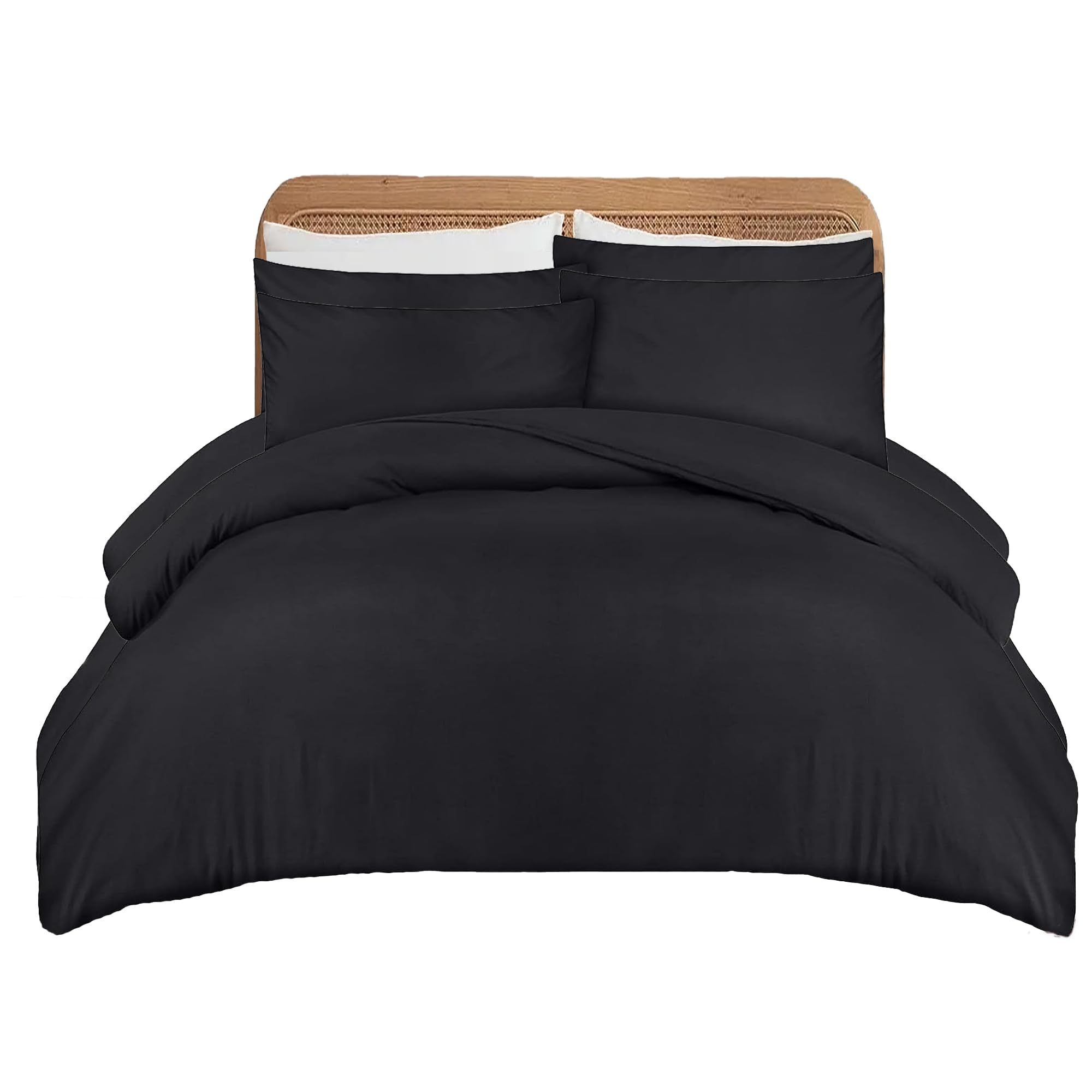 Apex Furnishings Double Duvet Cover Soft Brushed Microfiber Black Bedding Comforter Plain Dye Quilt Cover with Pillowcases — image 1