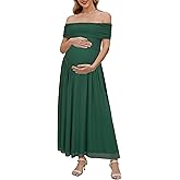 OUGES Women's 2026 Off The Shoulder Mesh Maxi Maternity Dress for Photoshoot Baby Shower Sleeveless Formal Long Dresses