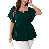 SCOMCHIC Womens Plus Size Peplum Tops Off The Shoulder Blouses Smocked Ruffle Babydoll Summer Top