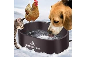AFDUV Heated Water Bowl for Dogs Cats Outdoor, 3.7L Thermostatic Heated Pet Bowl for Outside Dog Cat Chickens Duck Birds Waterer in Winter, Automatic Heated Dog Bowl Outdoor with Anti Chew Cord