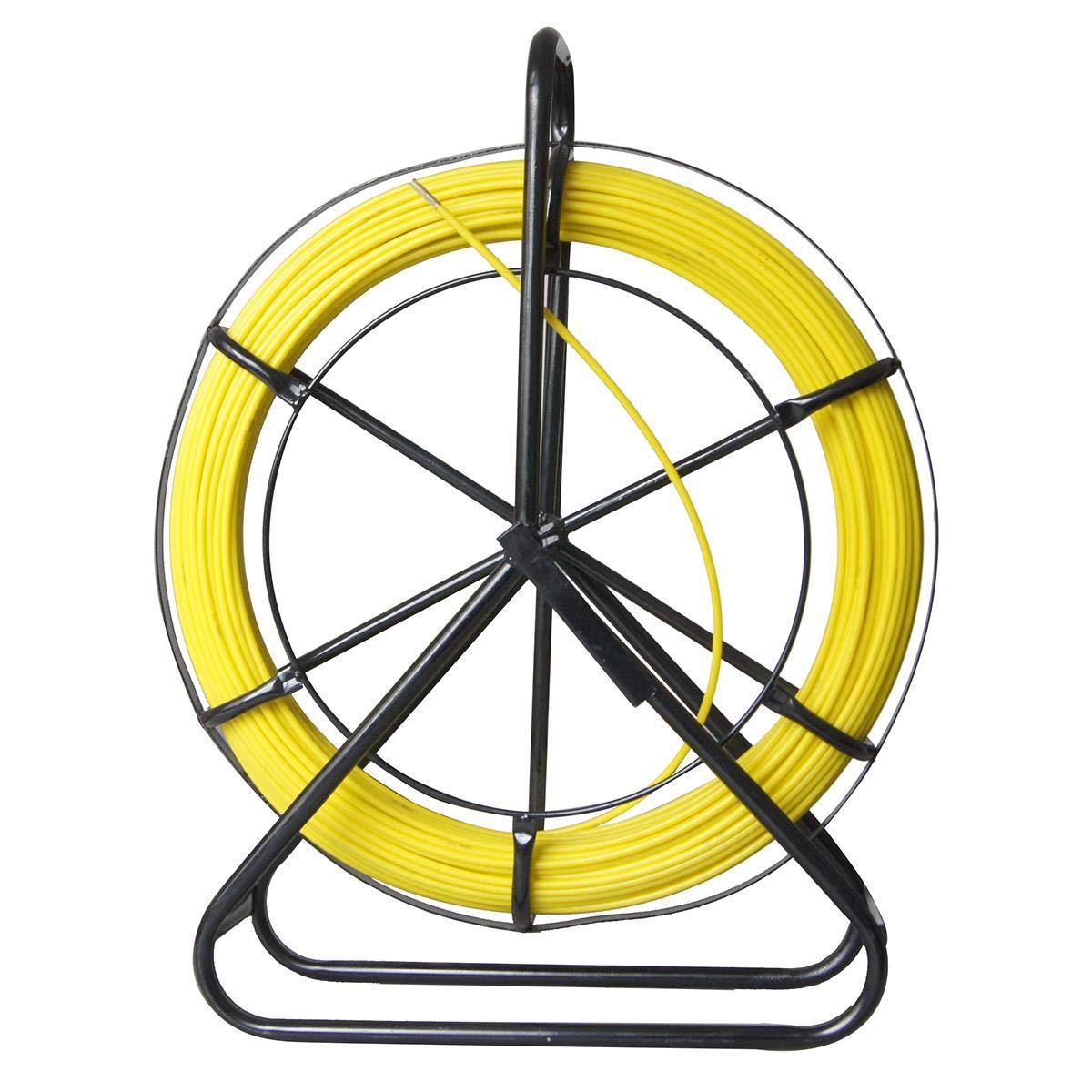 KATSU Fiberglass Duct Rodder 6x100M with Steel Stand and Brake, Fiberglass Electric Cable Installation Tool, Electrician Pipeline Cable Running Threader Fish Tape Puller 312369